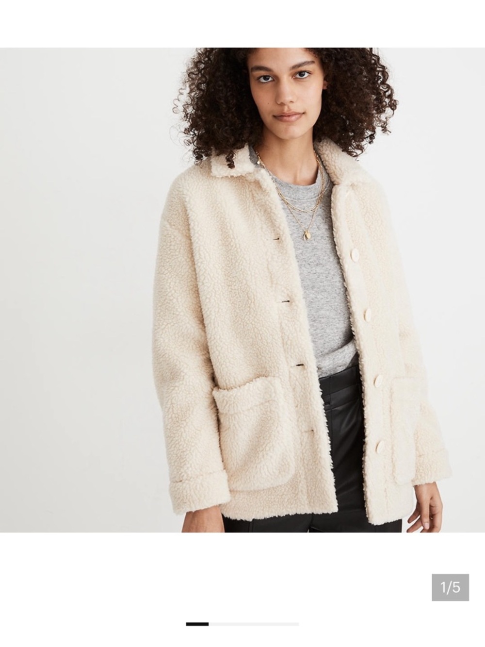 Madewell Cream Sherpa Button-Front Jacket